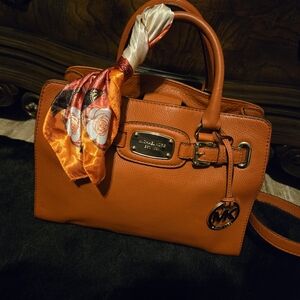 Michael Kors Orange Hamilton Pebbled  Leather Handbag
